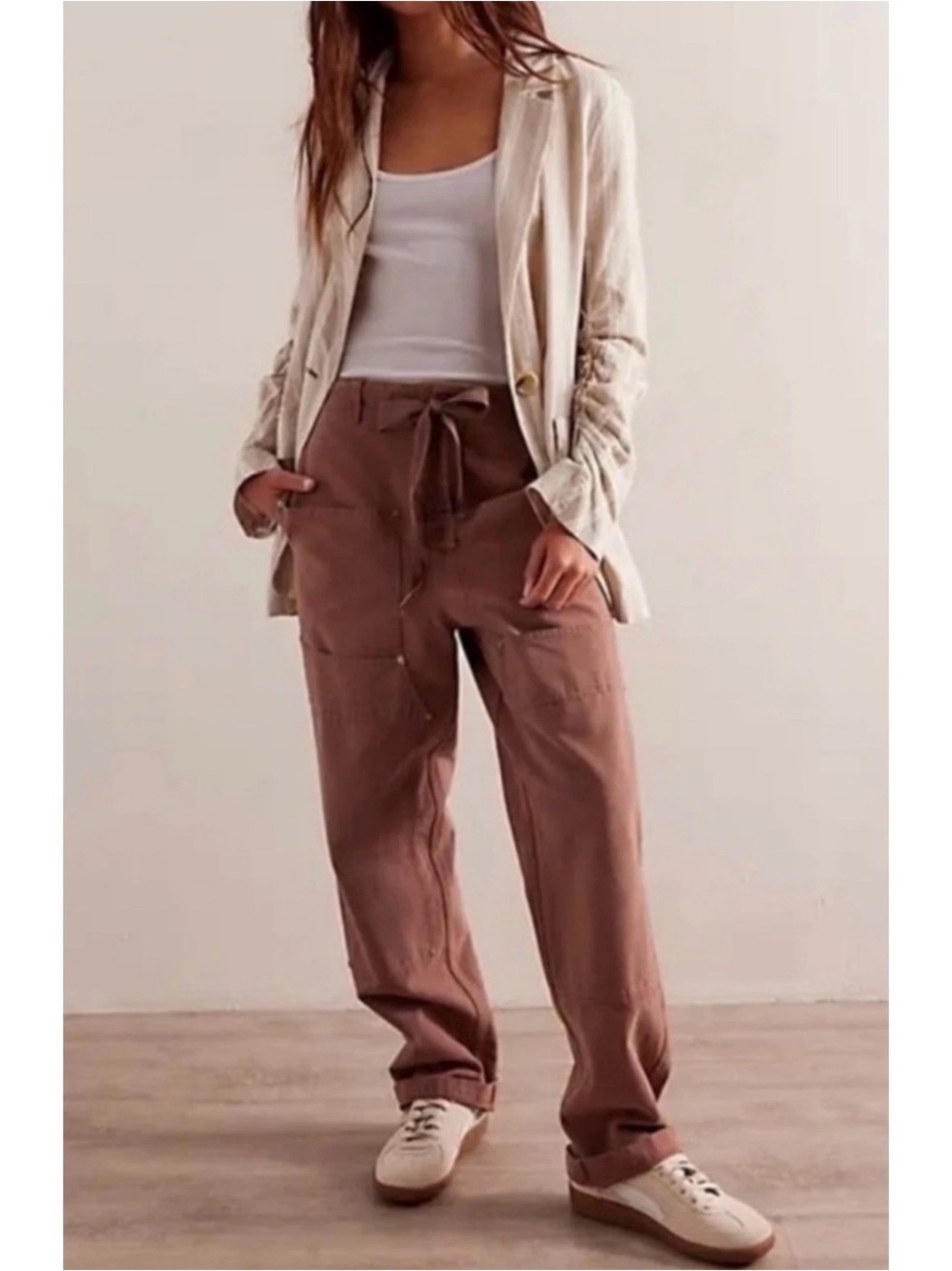 We The Free Straight-Leg Drawstring Pants in Dusty Mauve